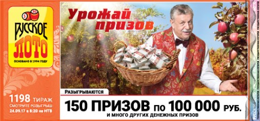 1198 тираж Русского лото от 24 сентября 2017